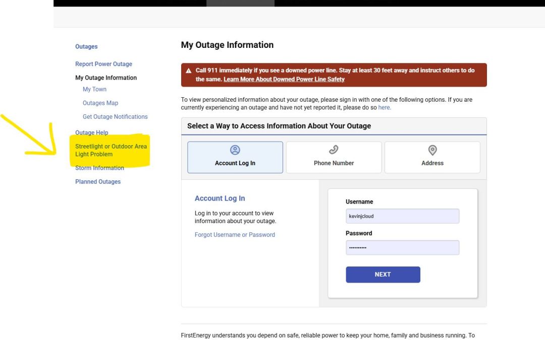 How to report a streetlight outage to First Energy